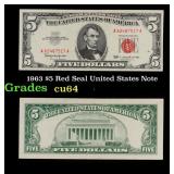 1963 $5 Red Seal United States Note Grades Choice