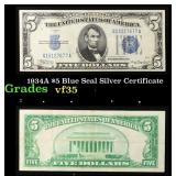 1934A $5 Blue Seal Silver Certificate Grades vf++