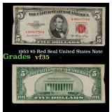 1953 $5 Red Seal United States Note Grades vf++