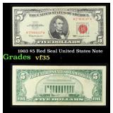1963 $5 Red Seal United States Note Grades vf++