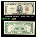 1953A $5 Red Seal United States Note Grades xf+