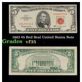 1963 $5 Red Seal United States Note Grades vf++