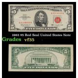 1963 $5 Red Seal United States Note Grades vf++