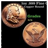 1oz .999 Fine Copper Bullion Round - Franklin Half