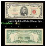 1963 $5 Red Seal United States Note Grades vf+
