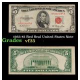 1953 $5 Red Seal United States Note Grades vf++