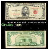 1953A $5 Red Seal United States Note Grades vf++