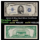1934A $5 Blue Seal Silver Certificate Grades Selec