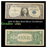 1957 $1 Blue Seal Silver Certificate Grades vf+