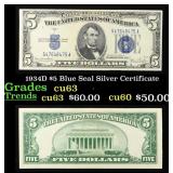 1934D $5 Blue Seal Silver Certificate Grades Selec