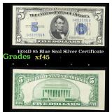 1934D $5 Blue Seal Silver Certificate Grades xf+