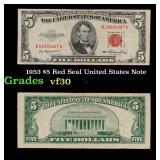 1953 $5 Red Seal United States Note Grades vf++