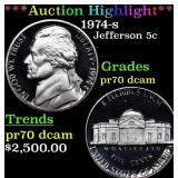 1974-s Proof Jefferson Nickel 5c pr70 dcam SEGS