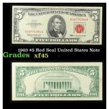 1963 $5 Red Seal United States Note Grades xf+