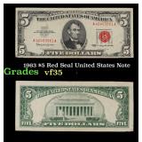 1963 $5 Red Seal United States Note Grades vf++