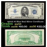 1934A $5 Blue Seal Silver Certificate Grades Selec