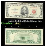 1963 $5 Red Seal United States Note Grades xf+