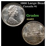 1966 Large Beads Canada Silver Dollar $1 Grades Se