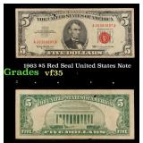 1963 $5 Red Seal United States Note Grades vf++