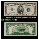 1934A $5 Blue Seal Silver Certificate Grades vf++
