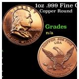 1oz .999 Fine Copper Bullion Round - Franklin Half