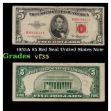 1953A $5 Red Seal United States Note Grades vf++