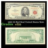 1963 $5 Red Seal United States Note Grades vf++