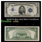 1934D $5 Blue Seal Silver Certificate Grades vf++