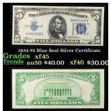 1934 $5 Blue Seal Silver Certificate Grades xf+