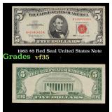 1963 $5 Red Seal United States Note Grades vf++