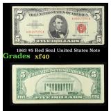 1963 $5 Red Seal United States Note Grades xf