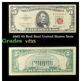 1963 $5 Red Seal United States Note Grades vf++