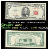 1963 $5 Red Seal United States Note Grades Choice