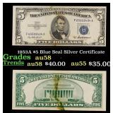 1953A $5 Blue Seal Silver Certificate Grades Choic