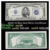 1934C $5 Blue Seal Silver Certificate Grades Choic