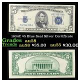 1934C $5 Blue Seal Silver Certificate Grades Choic