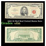1963 $5 Red Seal United States Note Grades vf++