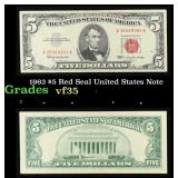 1963 $5 Red Seal United States Note Grades vf++