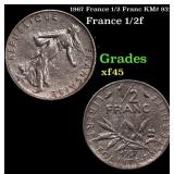 1967 France 1/2 Franc KM# 931.1 Grades xf+