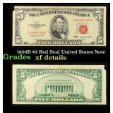 1953B $5 Red Seal United States Note Grades xf det
