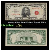1963 $5 Red Seal United States Note Grades vf++
