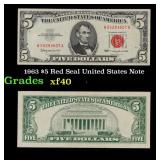 1963 $5 Red Seal United States Note Grades xf
