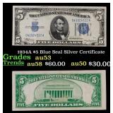 1934A $5 Blue Seal Silver Certificate Grades Selec