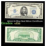 1934A $5 Blue Seal Silver Certificate Grades vf++