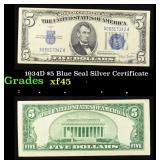 1934D $5 Blue Seal Silver Certificate Grades xf+