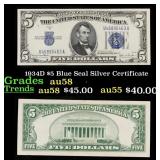 1934D $5 Blue Seal Silver Certificate Grades Choic