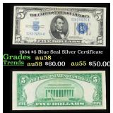 1934 $5 Blue Seal Silver Certificate Grades Choice