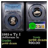 PCGS 1981-s Ty I Proof Jefferson Nickel 5c pr69 dc