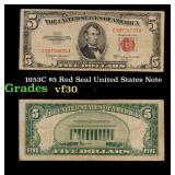 1953C $5 Red Seal United States Note Grades vf++