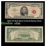 1963 $5 Red Seal United States Note Grades vf++